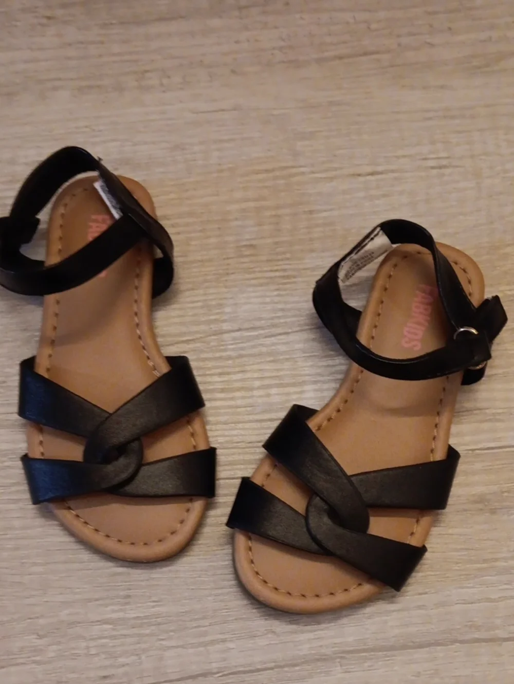 fabkids Black Strappy Girls' Sandals with Ankle Buckle